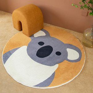Grey Koala Shag Area Rug 32" Round Soft Non-Slip Carpet